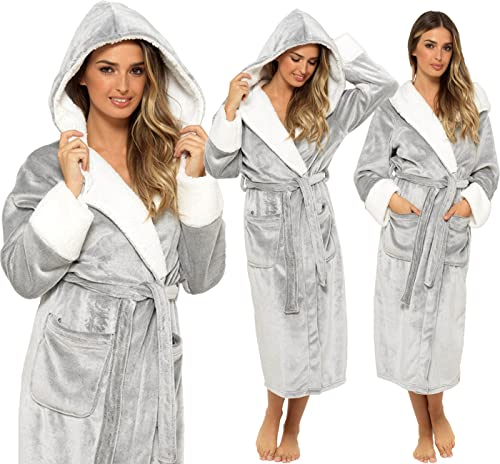 KATE MORGAN Ladies Soft & Cosy Hooded Dressing Gown (12-14, Grey Shimmer)