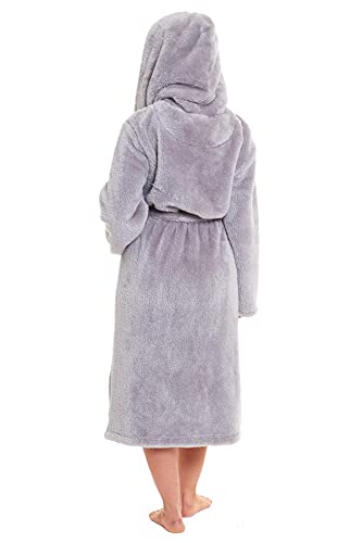 Daisy Dreamer Womens Snuggle Fleece Dressing Gown Robes Extra Long Super Soft Cuddly Velvet Touch Plush Bathrobe Gowns For Ladies, Snuggle Grey Medium 12-14