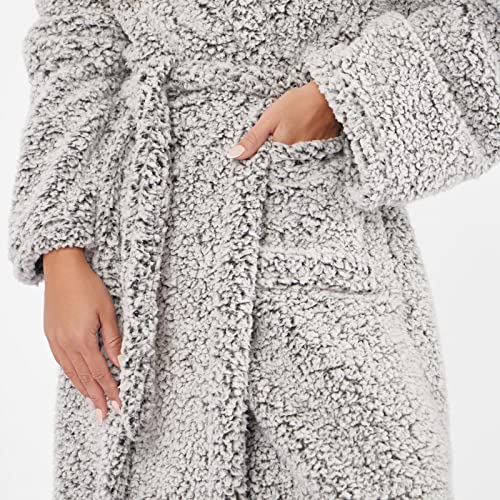 Brentfords Teddy Marl Super Soft Warm Fleece Adults Dressing Gown Full-Length Womens Ladies Robe, Charcoal Grey