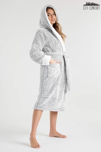 CityComfort Dressing Gown Women, Fluffy Bath Robes for Women, Gifts for Her (XL, Two Tone Grey)