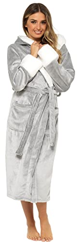 KATE MORGAN Ladies Soft & Cosy Hooded Dressing Gown (12-14, Grey Shimmer)