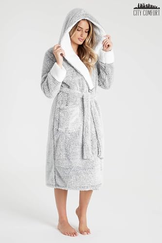 CityComfort Dressing Gown Women, Fluffy Bath Robes for Women, Gifts for Her (XL, Two Tone Grey)