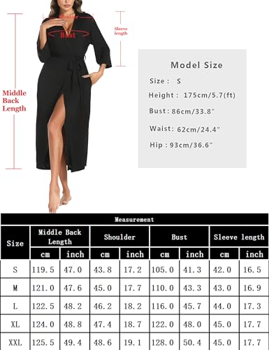 Marvmys Womens Dressing Gown Soft Kimono Robe Lightweight Long Knit Bathrobe Pocket Bath Robes 3/4 Length Sleeves Nightwear Sleepwear for All Seasons Blue XXL