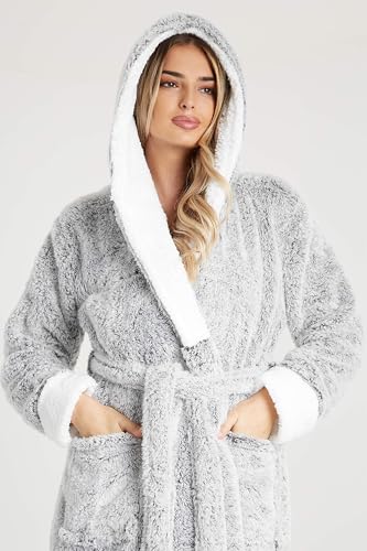 CityComfort Dressing Gown Women, Fluffy Bath Robes for Women, Gifts for Her (XL, Two Tone Grey)