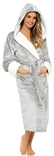 KATE MORGAN Ladies Soft & Cosy Hooded Dressing Gown (12-14, Grey Shimmer)
