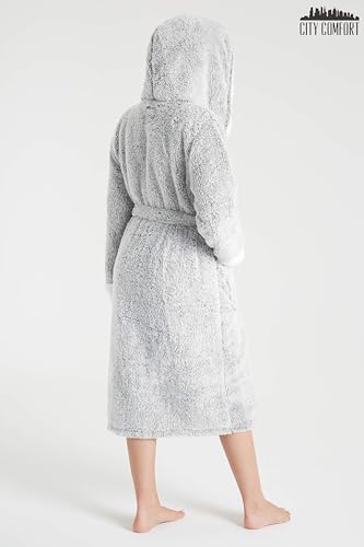 CityComfort Dressing Gown Women, Fluffy Bath Robes for Women, Gifts for Her (XL, Two Tone Grey)