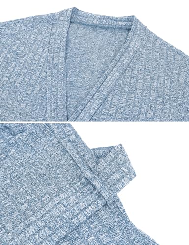 Marvmys Womens Dressing Gown Soft Kimono Robe Lightweight Long Knit Bathrobe Pocket Bath Robes 3/4 Length Sleeves Nightwear Sleepwear for All Seasons Blue XXL