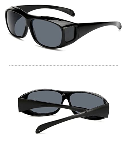 AKAMAS 2 Pack HD Night Day Vision Driving Wrap Around Anti Glare Sunglasses with Polarized Lens for Man and Women