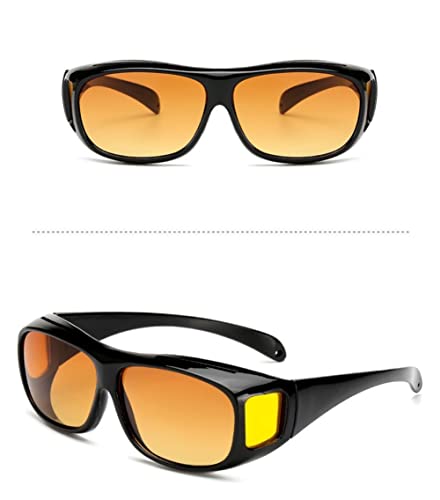 AKAMAS 2 Pack HD Night Day Vision Driving Wrap Around Anti Glare Sunglasses with Polarized Lens for Man and Women