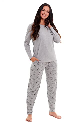 Habigail Ladies Pyjamas Loungewear Womens Pjs Top & Bottoms Sleepwear Nightwear (Sloth Grey Marl, L)