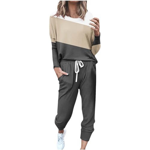 AMhomely Tracksuit Womens Full Set Lounge Wear Sets Sweatsuits Oversized Solid Color Long Sleeve Shirts High Waist Wide Leg Joggers Warm Cosy Soft Nightwear Holiday Dailywear