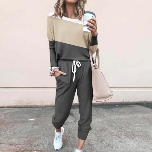 AMhomely Tracksuit Womens Full Set Lounge Wear Sets Sweatsuits Oversized Solid Color Long Sleeve Shirts High Waist Wide Leg Joggers Warm Cosy Soft Nightwear Holiday Dailywear