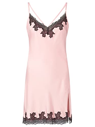Ann Summers - Blush Pink Sorella Planet Chemise Night Dress for Women, Satin Chemise Nightie Shoulder Strap with Lace Trims, Women's Nightwear - Pink/Black
