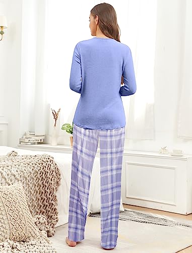 Famulily Womens Pajama Sets Long Sleeve Autumn Nightwear Warm Pjs Lounge Sets with Adjustable Drawstring Sky Blue M