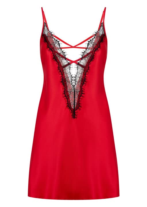 Ann Summers - Cherryann Sustainable Silk Chemise Nightie for Women, Silk Slip Dress, Nightwear for Women, Lace Detail - Red