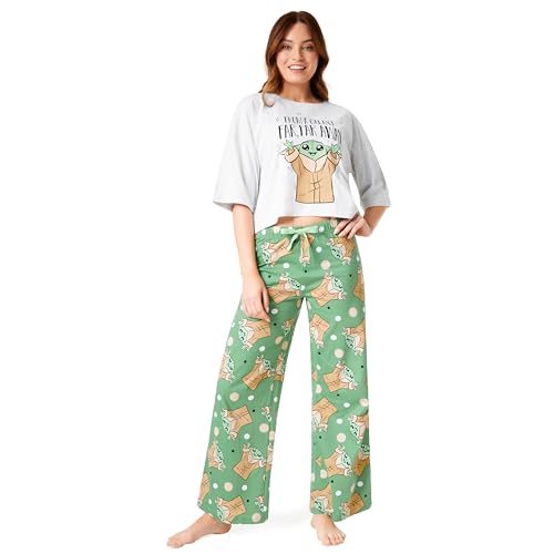 Disney Stitch Womens Pyjamas Set - Nightwear Baby Yoda Long PJs Comfy Lounge Wear S-XL Women Teenagers - Gifts for Women (Green Baby Yoda, L)