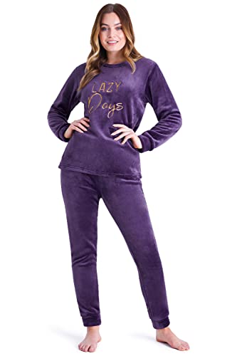 CityComfort Ladies Warm Fleece Towsie Pyjama Set Soft Lounge Wear for Women, 16-18, Deep Purple