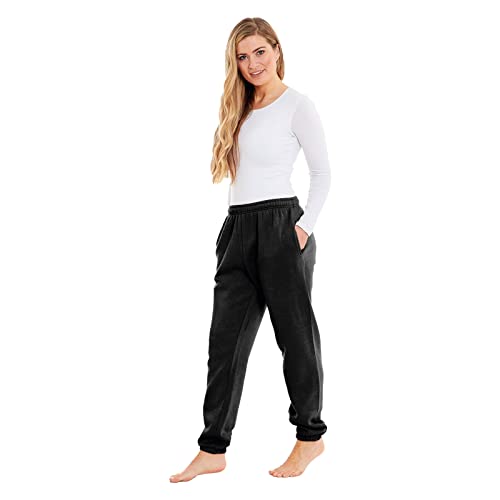 Ladies Joggers Womens Jogging Tracksuit Bottoms Casual Lounge Wear Bottom Sports Gym Training Trousers Jogger Track Sweat Fleece Jog Pants (Elasticated Hem Black, 12-14)