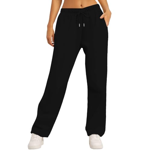 TIMEMEAN Lounge Pants Yoga Pants Women's Joggers Womens Joggers Size 10 Length Joggers Ladies Spring Soft Drawstrin Jogger Fit with Pockets Solid Color Pants Ladies Black