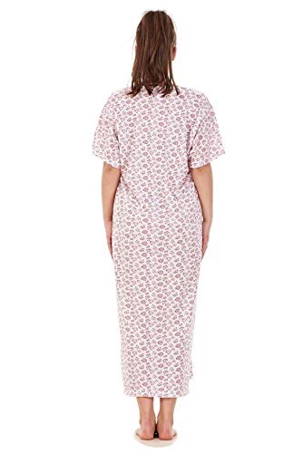 Apparel Women Nightwear Floral Print 100% Cotton Short Sleeve Long Nightdress M to XXXL Pink