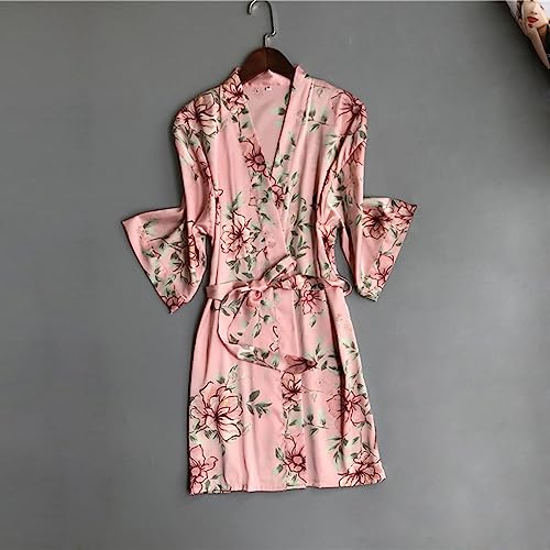 Pajamas Sets For Women 5 Piece Satin Lounge Suit Camis Tops Shorts Trousers Nightdress Bathrobe Sleepwear Set Floral Print Homewear Sets Lightweight Loose Nightwear Sets Sale Clearance Pink S