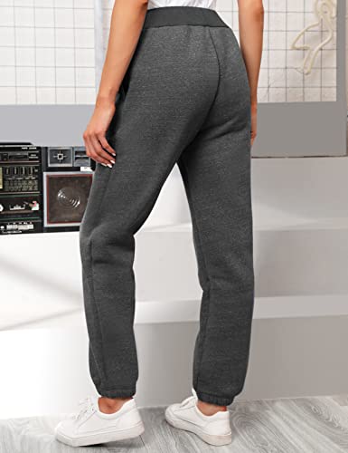 heekpek Women Sherpa Fleece Lined Joggers with Pocket Fleece Sweatpants Winter Warm Thermal Tracksuit Bottoms Jogger Pants with Drawstring, Dark Grey, Size L