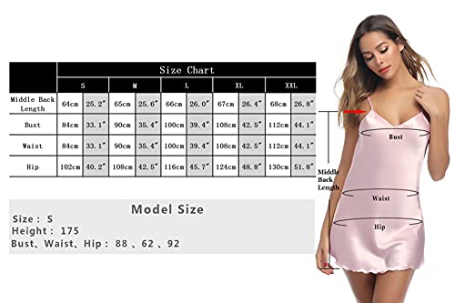 Litherday Women's Satin Negligee Nightdress Babydoll Lingerie Silk Nighty Chemise Nightgown Sleepwear V Neck Nightwear Short Dress(Red,M
