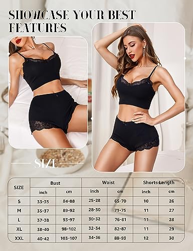 RSLOVE Women's Pyjama Sets Sexy Sleepwear Summer Pjs Set for Women Lace Cami Set with Short Pants Nightwear Black