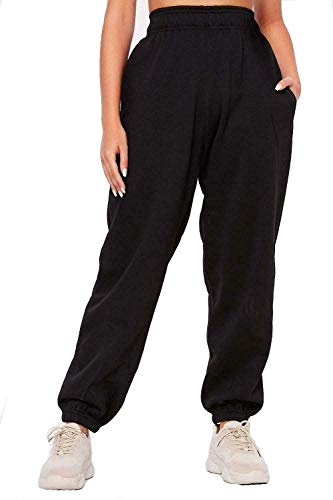 Womens Pocket Tracksuit Jogging Fleece Bottoms Casual Ladies Jogger Yoga Pants 6-22, 16-18, Black