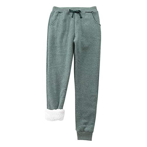 Womens Fleece Lined Jogger Pants Solid Soft Warm Athletic Drawstring Sweatpants with Pockets(UK 12-14/Tag 2XL) Green