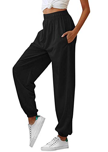 heekpek Womens Joggers Sweatpants Casual Oversized Jogging Pants Sports Trousers with Pockets Tracksuit Bottoms Jogger Pants Ladies Women Lightweight Joggers, Black, Size M