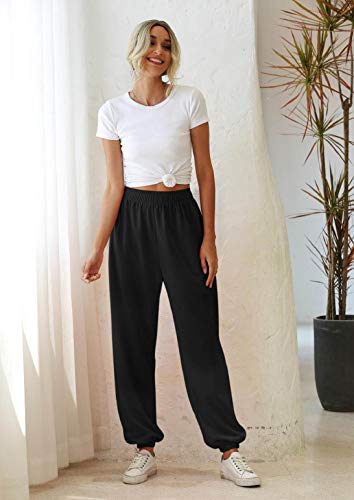 heekpek Womens Joggers Sweatpants Casual Oversized Jogging Pants Sports Trousers with Pockets Tracksuit Bottoms Jogger Pants Ladies Women Lightweight Joggers, Black, Size M