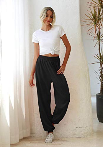 heekpek Womens Joggers Sweatpants Casual Oversized Jogging Pants Sports Trousers with Pockets Tracksuit Bottoms Jogger Pants Ladies Women Lightweight Joggers, Black, Size M