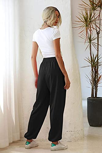 heekpek Womens Joggers Sweatpants Casual Oversized Jogging Pants Sports Trousers with Pockets Tracksuit Bottoms Jogger Pants Ladies Women Lightweight Joggers, Black, Size M