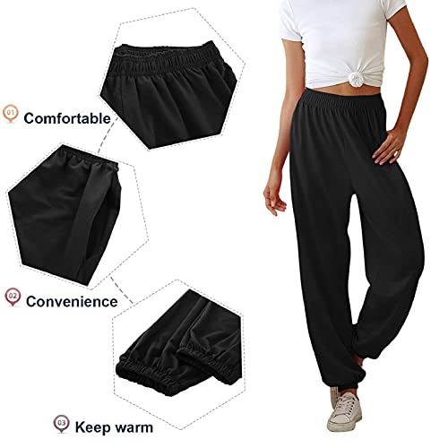 heekpek Womens Joggers Sweatpants Casual Oversized Jogging Pants Sports Trousers with Pockets Tracksuit Bottoms Jogger Pants Ladies Women Lightweight Joggers, Black, Size M