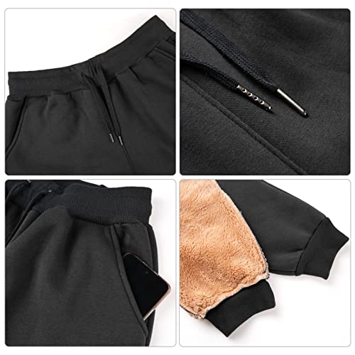 Yuson Girl Joggers for Women Fleece Lined Jogger Pants Sherpa Fleece Lined Warm Sweatpants Winter Thermal Athletic Lounge Trousers with Drawstring and Pockets for Running Workout Yoga Black