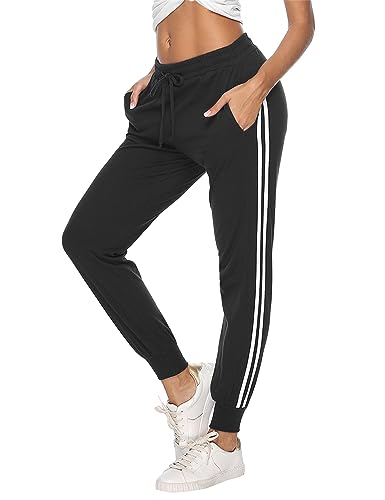 Aoruilia Women's Plain Jogging Bottoms Elasticated High Waist Sport Pants Ladies Sweatpants with Pockets, Womens Drawstring Running Joggers Tracksuit Black
