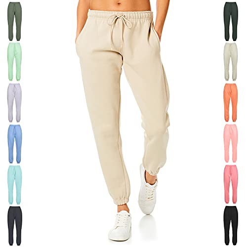 Light & Shade LSLPNT006 Women's Pastel & Brights Loungewear Sweatpants Joggers Jogging Pants Bottoms Sand