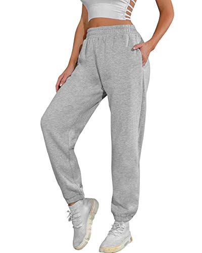 heekpek Womens Casual Oversized Jogging Sports Joggers Trousers with Pockets Tracksuit Bottoms Jogger Pants Ladies, Light Grey, Size S