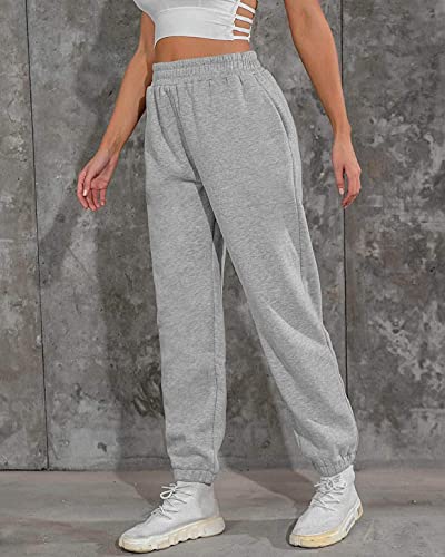 heekpek Womens Casual Oversized Jogging Sports Joggers Trousers with Pockets Tracksuit Bottoms Jogger Pants Ladies, Light Grey, Size S