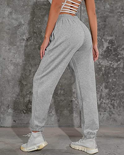 heekpek Womens Casual Oversized Jogging Sports Joggers Trousers with Pockets Tracksuit Bottoms Jogger Pants Ladies, Light Grey, Size S