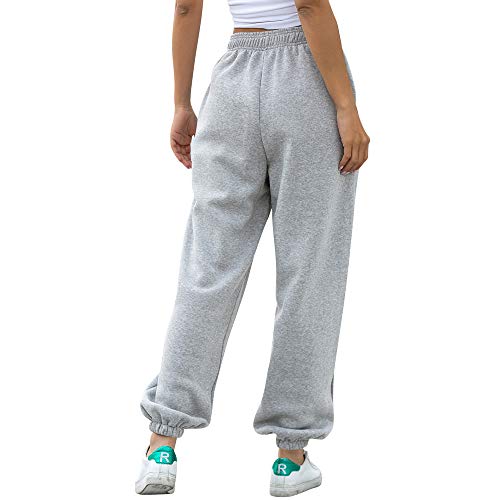 Nuofengkudu Women's Plain Baggy Fleece Tracksuit Bottoms Warm Harem Joggers Pants with Pockets Elastic Waist Thermals Tapered Leg Sweatpants Running Workout Casual Lounge Wear(F-Grey,M)