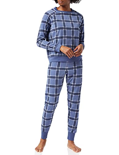 Iris & Lilly Women's Fleece Pyjama Set, Cornflower Blue White Checked, 16