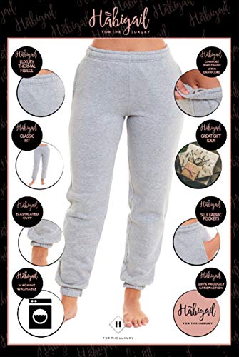 Habigail Womens Casual Fleece Jogging Joggers Tracksuit Bottoms Ladies Jog Pants Sport Gym Drawstring Loungwear (Grey Marl, Medium)