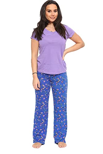 Total Savage Ladies Ex M&S Floral Pyjama Set Womens Cotton Pjs Nightwear Night Suit Short Sleeve Purple Plus Size Xmas (Purple mix, 16)
