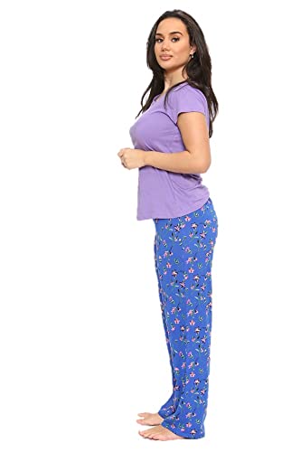 Total Savage Ladies Ex M&S Floral Pyjama Set Womens Cotton Pjs Nightwear Night Suit Short Sleeve Purple Plus Size Xmas (Purple mix, 16)