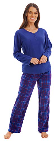 i-Smalls Indigo Sky Ladies Warm Supersoft Fleece Pyjama (14-16) Navy with Check Pants