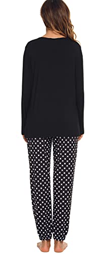 Lovasy Pyjamas for Women Soft Ladies Pyjamas Long Sleeve Pjs for Women Sets 2 Pieces Womens Pyjamas Sets Printed Pajamas with Pockets,black,L