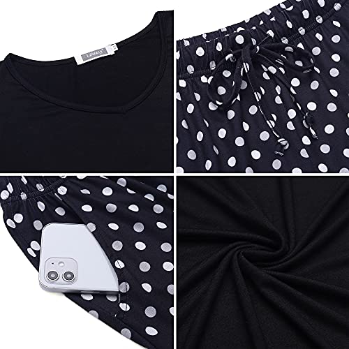 Lovasy Pyjamas for Women Soft Ladies Pyjamas Long Sleeve Pjs for Women Sets 2 Pieces Womens Pyjamas Sets Printed Pajamas with Pockets,black,L
