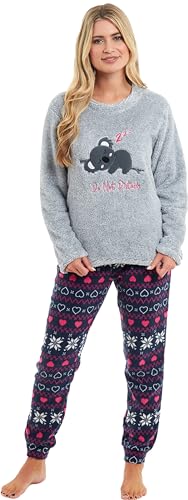 KATE MORGAN Ladies Soft, Comfy & Warm Pyjama Sets | Warm Fleece Pyjamas for Women Sets Pjs | Soft Twosie Pyjama Set for Ladies Gifts for Her KOALA Medium